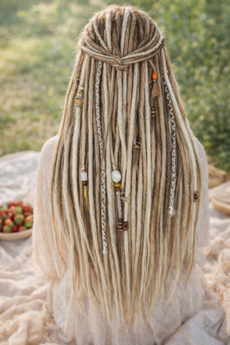 Boho Chic Dirty und Dark Blond Double Ended Synthetic Dreads - Vielseitige Dreadlock-Extensions mit lockeren Locken