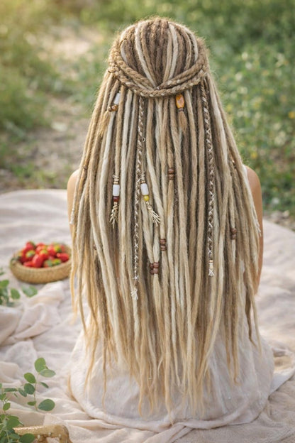 Boho Chic Dirty und Dark Blond Double Ended Synthetic Dreads - Vielseitige Dreadlock-Extensions mit lockeren Locken