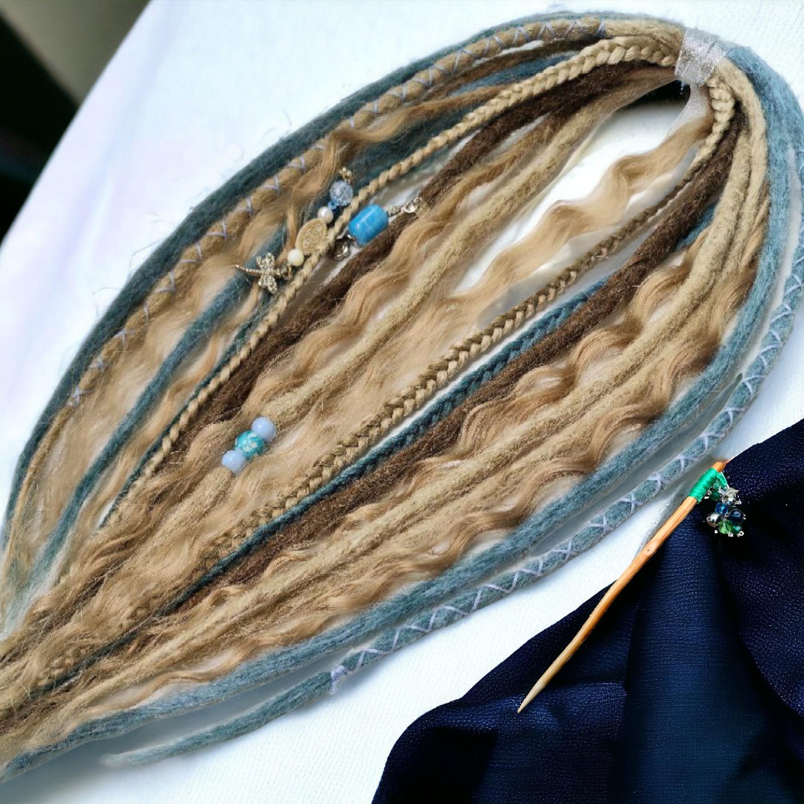 Dirty Blond and Blue Double-Ended Synthetic Dreads