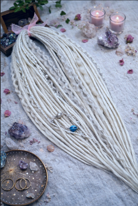 Icy Platinum Blonde Boho Fake Dreads and Braids with Loose Curls