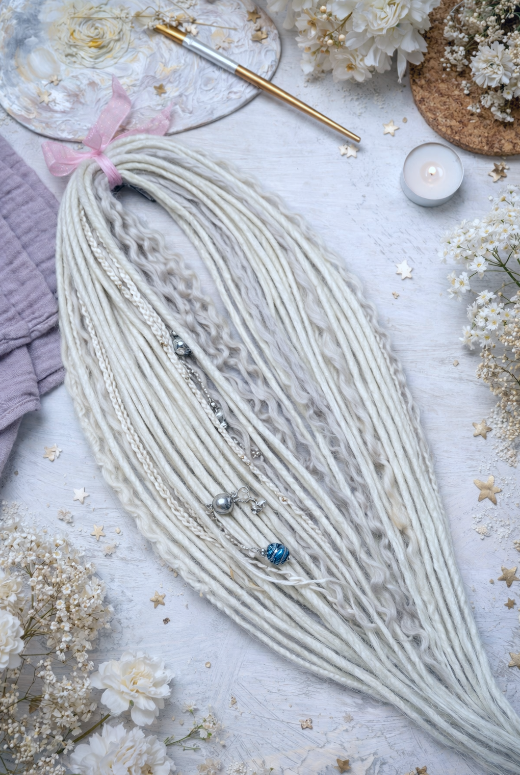 Icy Platinum Blonde Boho Fake Dreads and Braids with Loose Curls