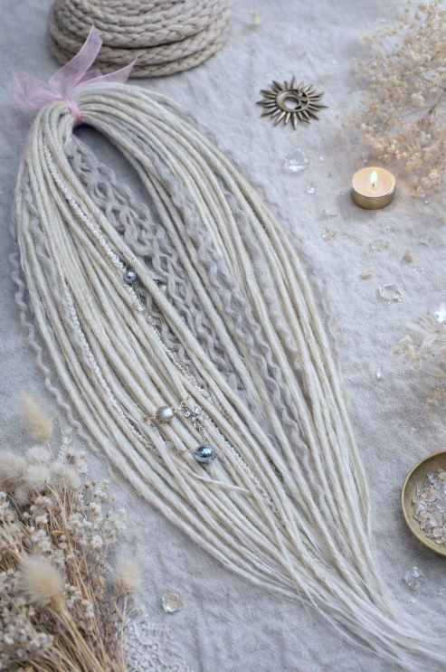 Icy Platinum Blonde Boho Fake Dreads and Braids with Loose Curls