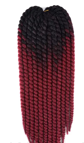 Black Burgundy Ombre Twist Extensions – Havana Twist Mambo, Lightweight Synthetic Twists