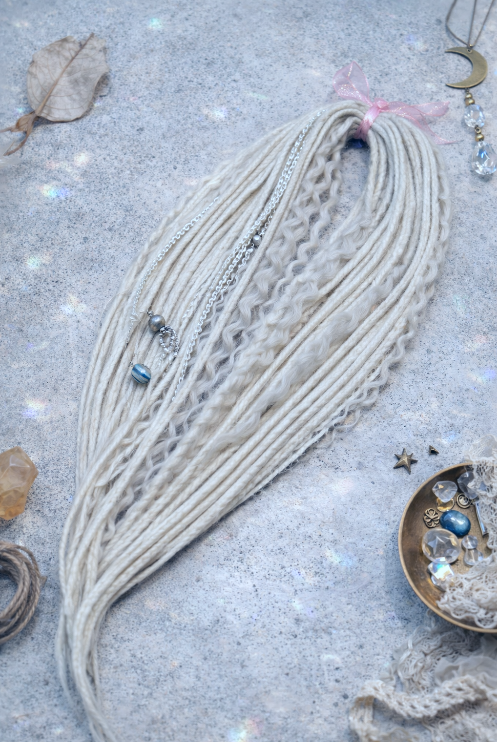 Icy Platinum Blonde Boho Fake Dreads and Braids with Loose Curls