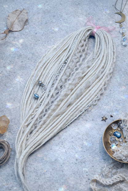 Icy Platinum Blonde Boho Fake Dreads and Braids with Loose Curls