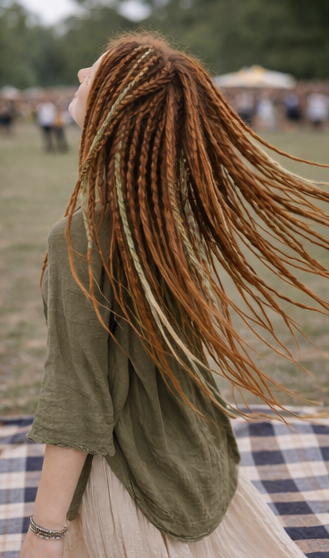 Soft Auburn Green Dreadlock Extensions