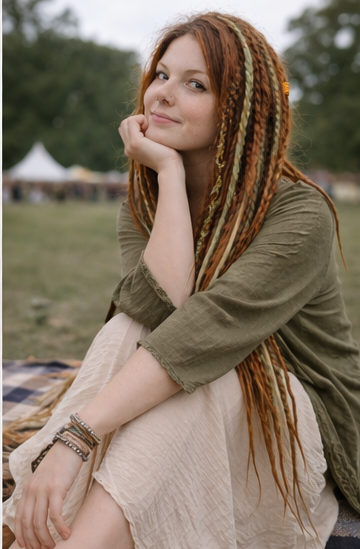 Soft Auburn Green Dreadlock Extensions