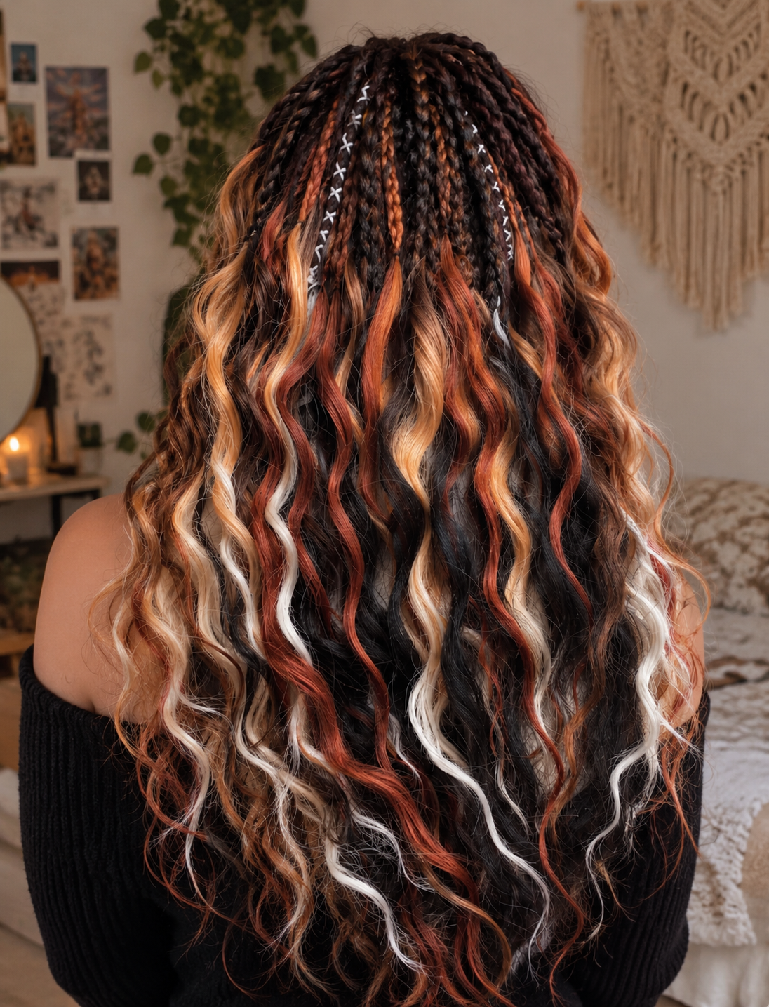 Brown copper blonde boho dreads with wavy curls and braids - image 2