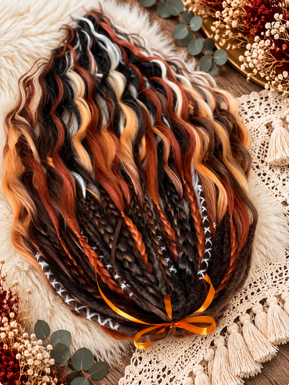 Brown copper blonde boho dreads with wavy curls and braids - image 5