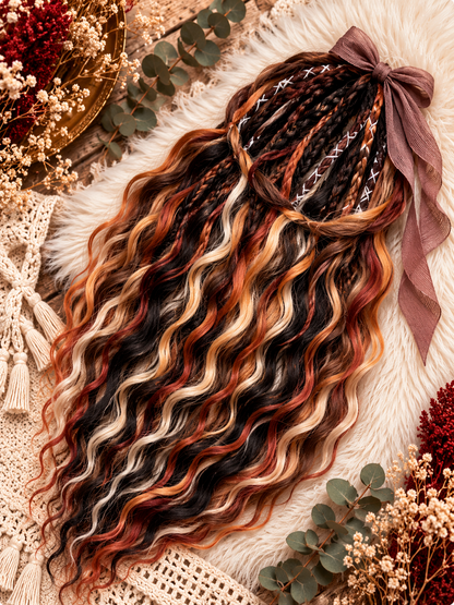 Brown copper blonde boho dreads with wavy curls and braids - image 7