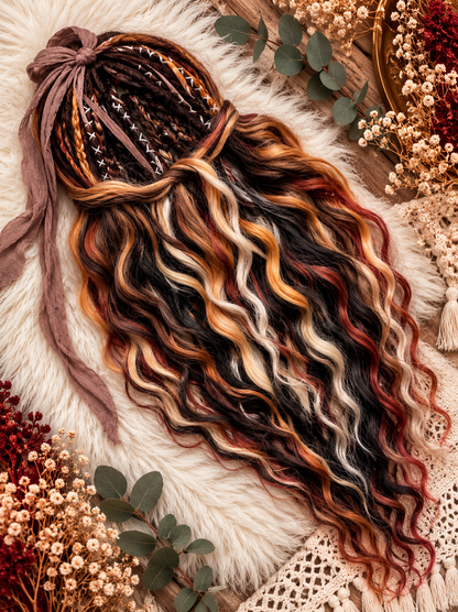 Brown copper blonde boho dreads with wavy curls and braids - image 8