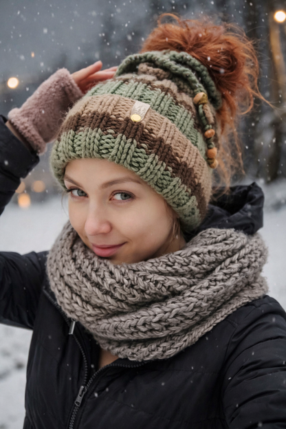 Green Dreadlock Beanie – Boho Hat for Dreads, Cozy Winter Headwear