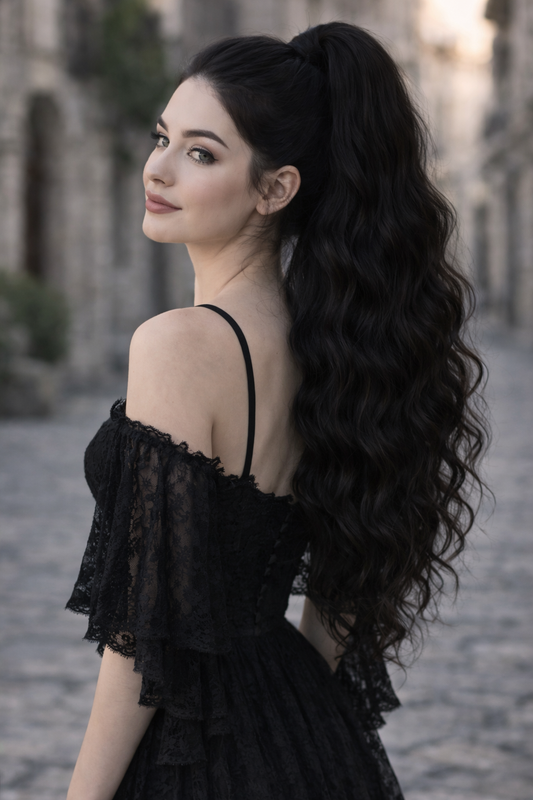 Black Wavy Ponytail Extension – Boho Dread Ponytail Style