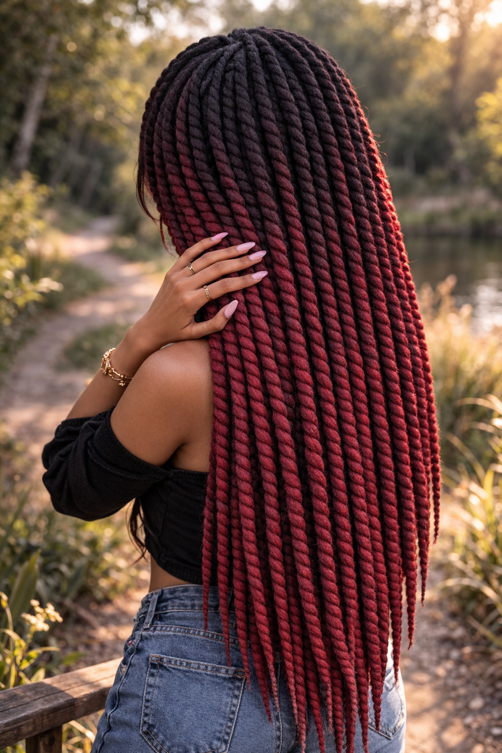 Black Burgundy Ombre Twist Extensions – Havana Twist Mambo, Lightweight Synthetic Twists