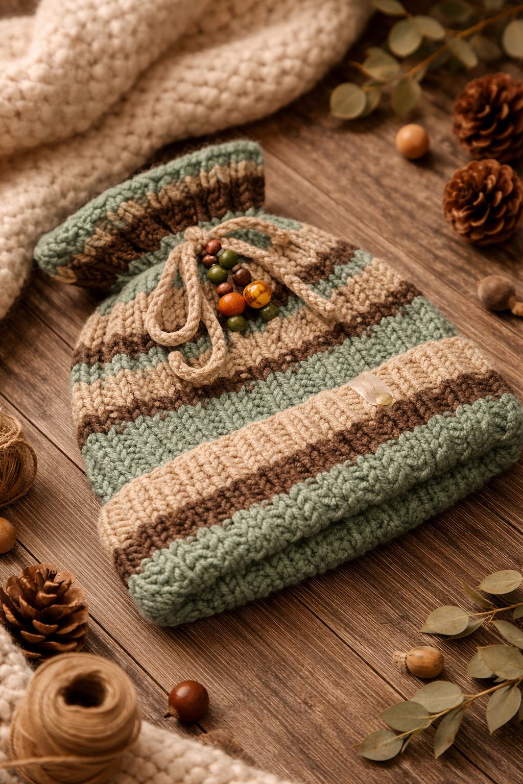 Green Dreadlock Beanie – Boho Hat for Dreads, Cozy Winter Headwear