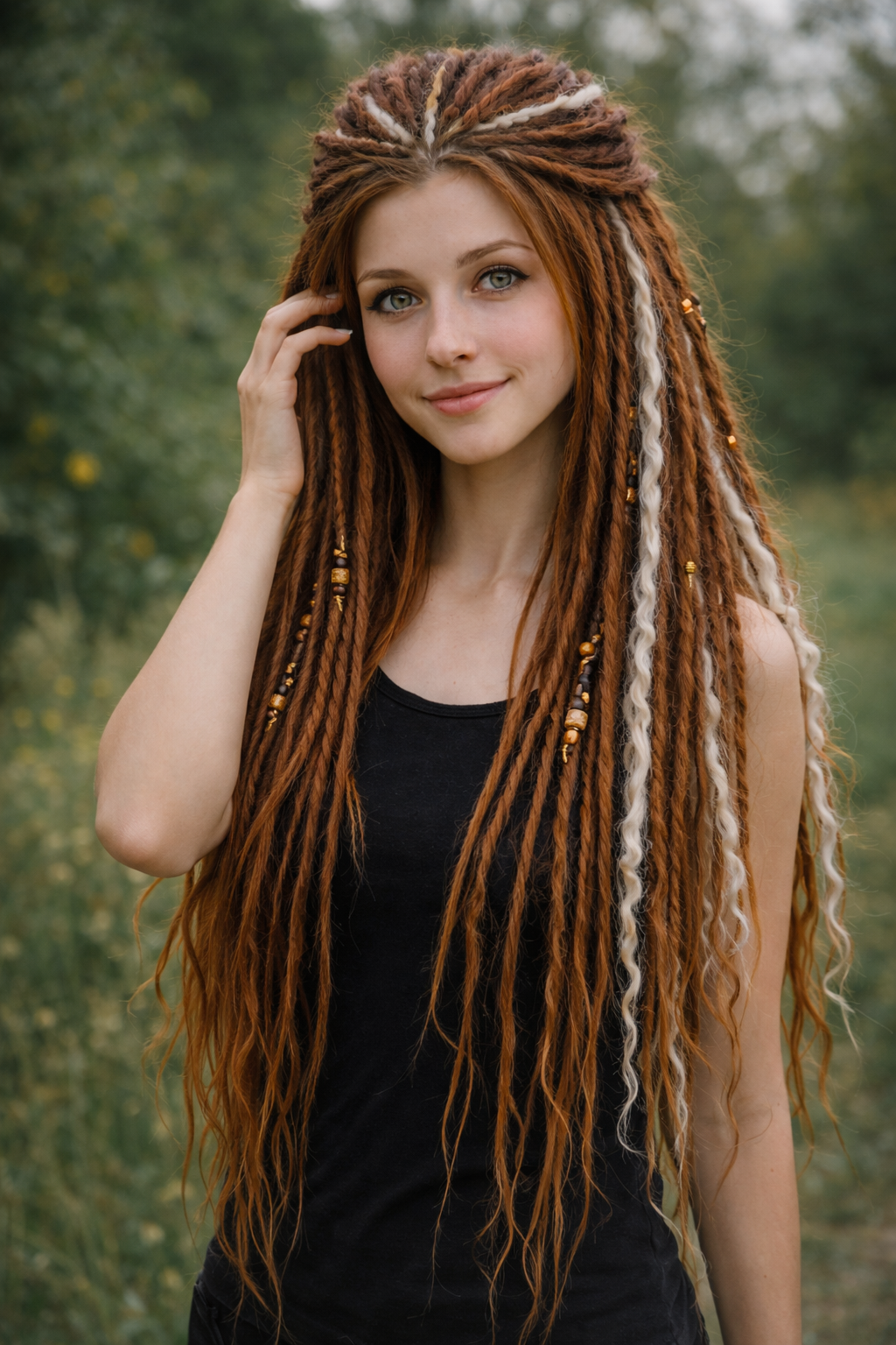 Burnt Copper Auburn Snow White Boho Fake Dreads – Braids and Loose Curls Set