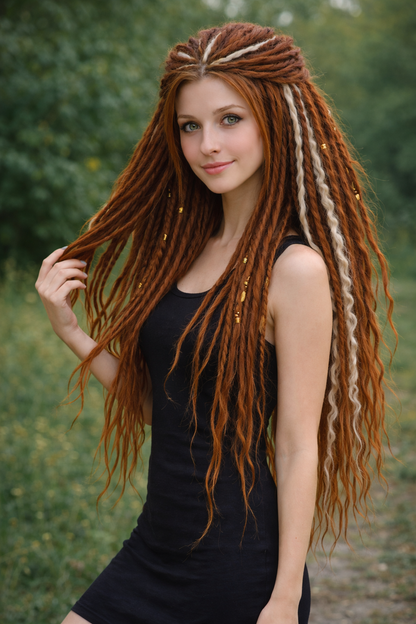 Burnt Copper Auburn Snow White Boho Fake Dreads – Braids and Loose Curls Set