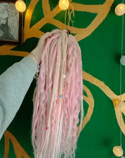 Vibrant Pink and Blond Synthetic Crochet Dreads Extensions - Boho Style Double-Ended Dreadlocks and Braids & with loose curls