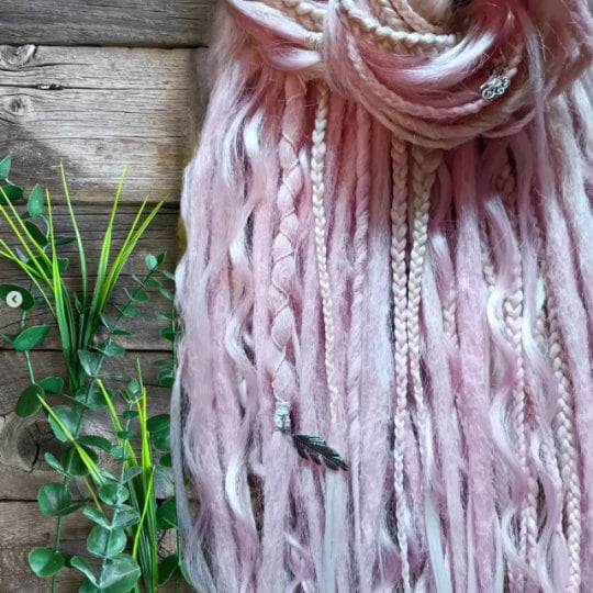 Vibrant Pink and Blond Synthetic Crochet Dreads Extensions - Boho Style Double-Ended Dreadlocks and Braids & with loose curls