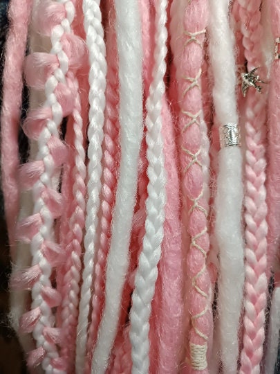 Boho Vibes Pink and White Double Ended Dreads - Custom-Made Synthetic Dreadlock Hair Accessories