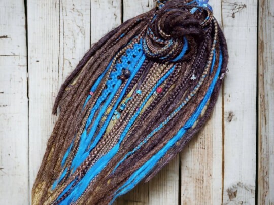 Sea-Inspired Brown and Blue Synthetic Double Ended Dreads and Braids - Trendy Dreadlock Extensions