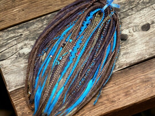 Sea-Inspired Brown and Blue Synthetic Double Ended Dreads and Braids - Trendy Dreadlock Extensions