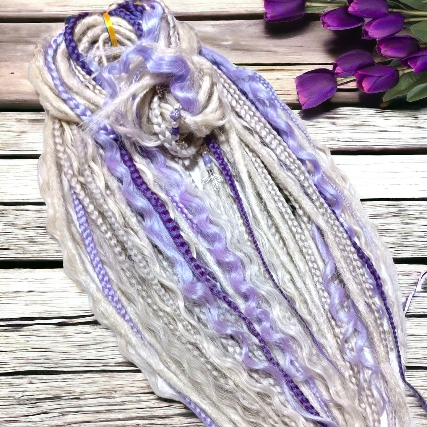 Ash Blond and Purple Double Ended Dreads - Synthetic Dreadlocks for Unique Hairstyles with loose curls