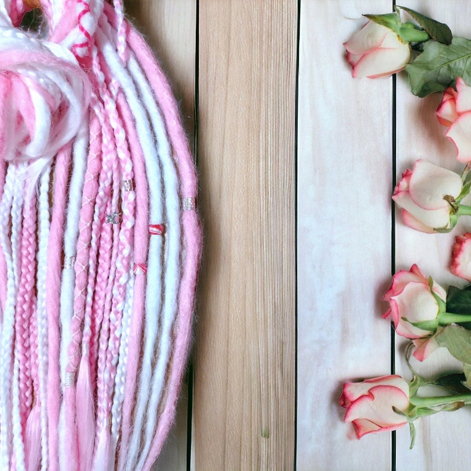 Boho Vibes Pink and White Double Ended Dreads - Custom-Made Synthetic Dreadlock Hair Accessories