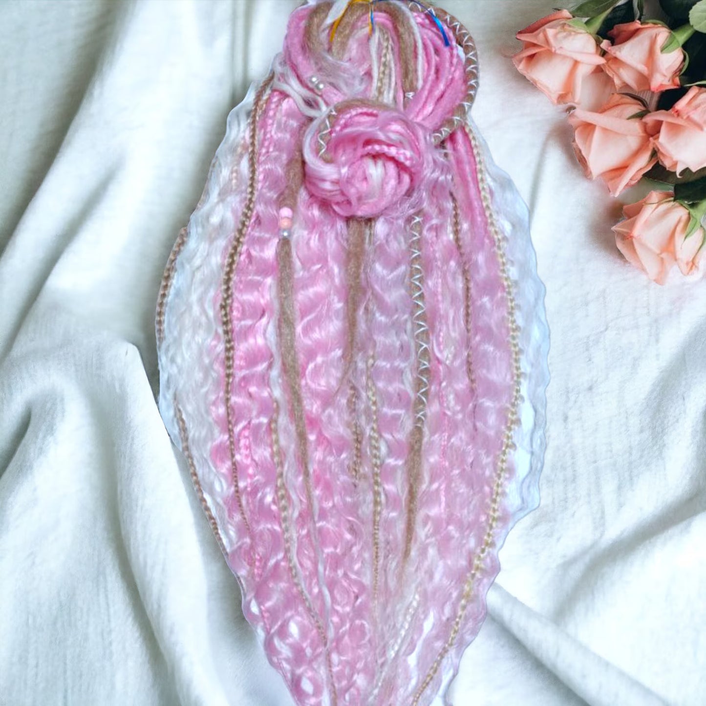 Pink White Hidden Base Visible Length Curly Hair Extensions