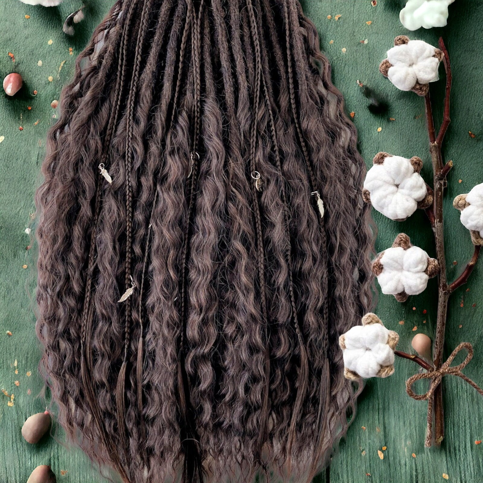 Handmade Very Dark Brown Curly Dreads - Boho Hair Accessories