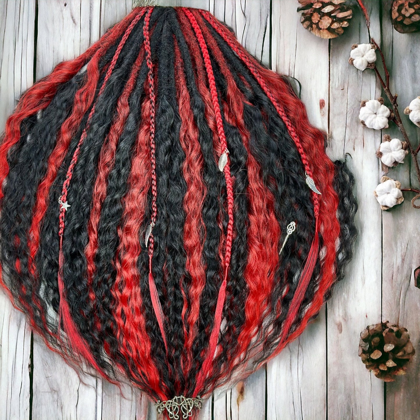 Handmade Black and Red Curly Dreads