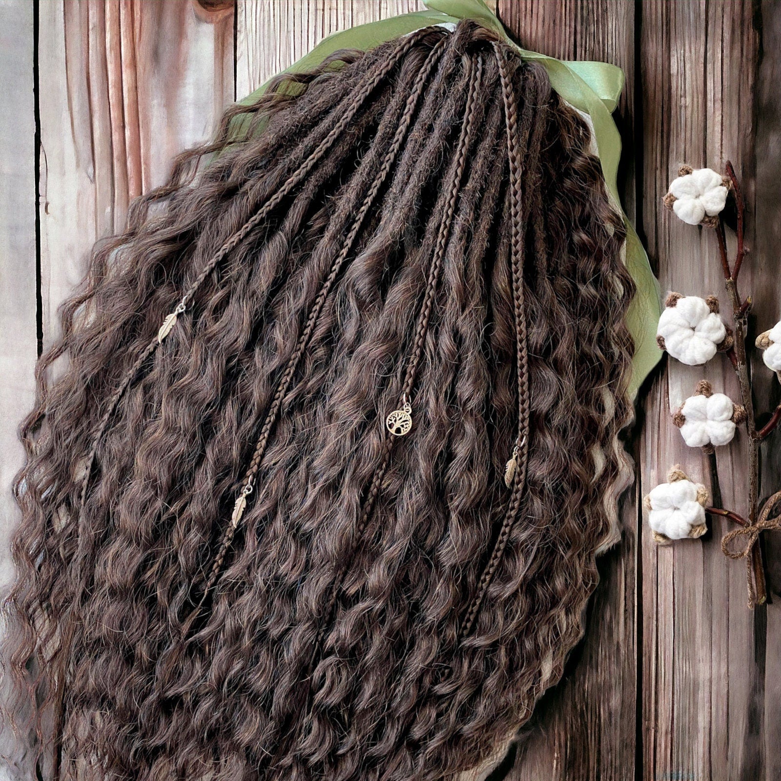 Dark Brown Synthetic Dread Extensions - Double Ended Curls - Unique Hair Accessory with loose curls