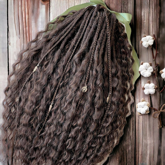 Dark Brown Synthetic Dread Extensions - Double Ended Curls - Unique Hair Accessory with loose curls