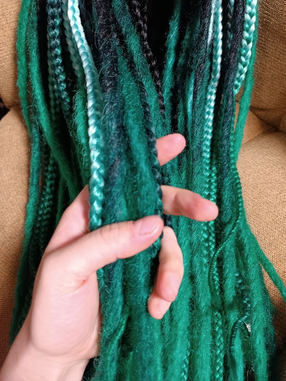 Handcrafted Black to Green Ombre Crocheted Dreads and Braids - MiraDreadlocks