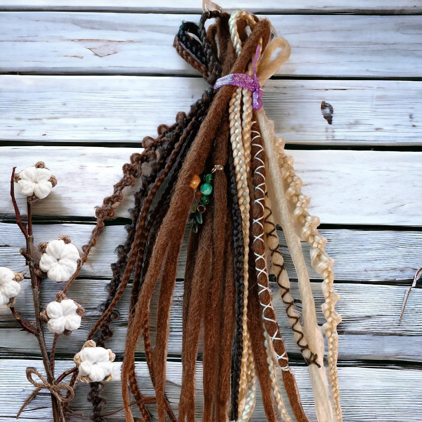 Boho Chic Brown and Blond Synthetic Crocheted Dreads Clip In