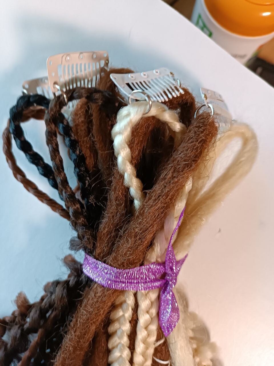 Boho Chic Brown and Blond Synthetic Crocheted Dreads Clip In