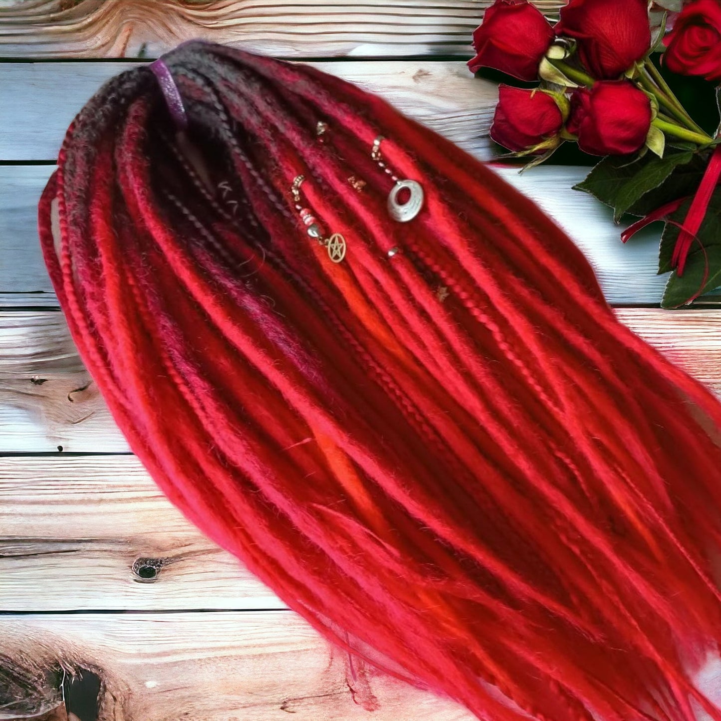 Vibrant Red to Black Ombre Crocheted Dreads and Braids Set