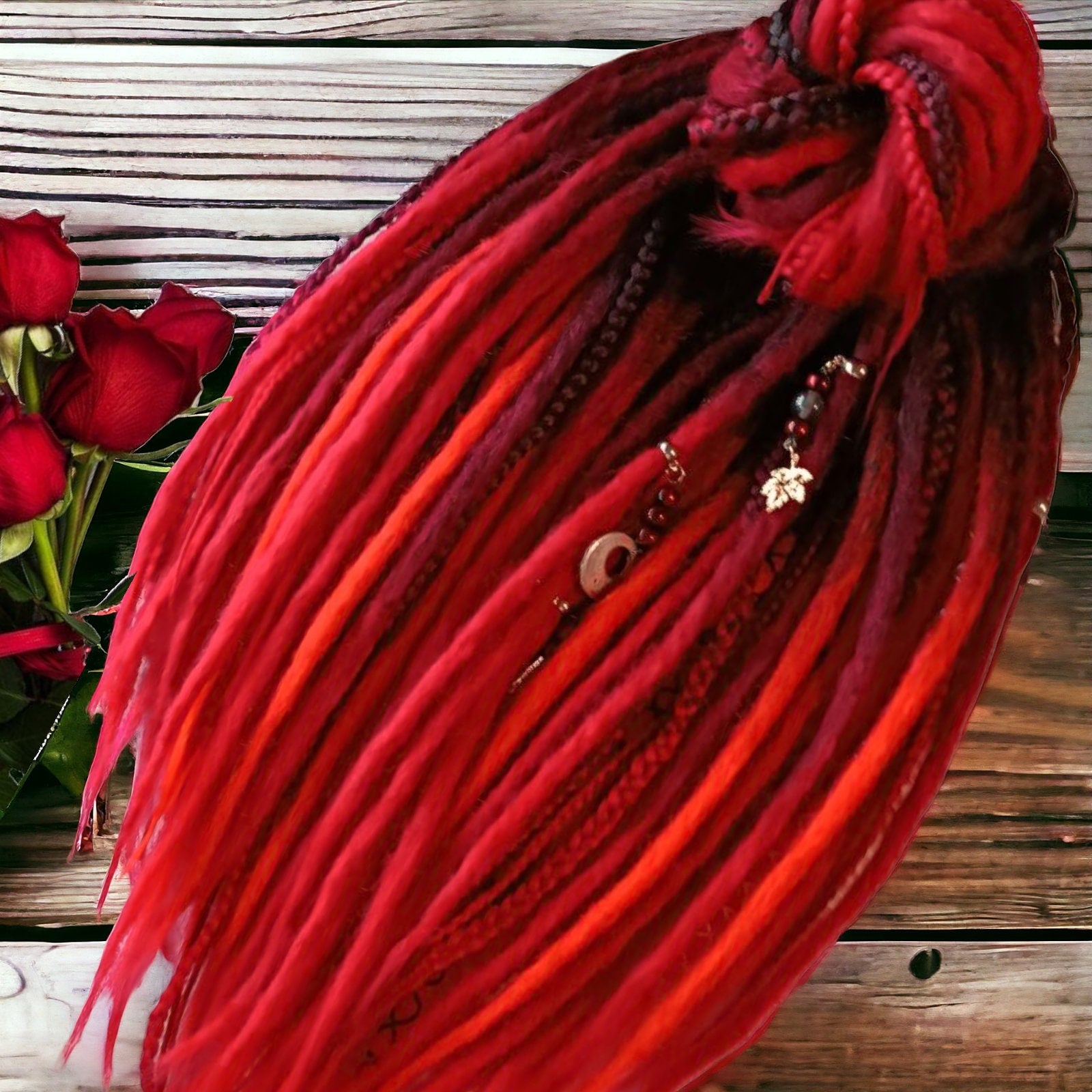 Vibrant Red to Black Ombre Crocheted Dreads and Braids Set