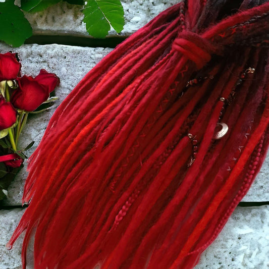 Vibrant Red to Black Ombre Crocheted Dreads and Braids Set