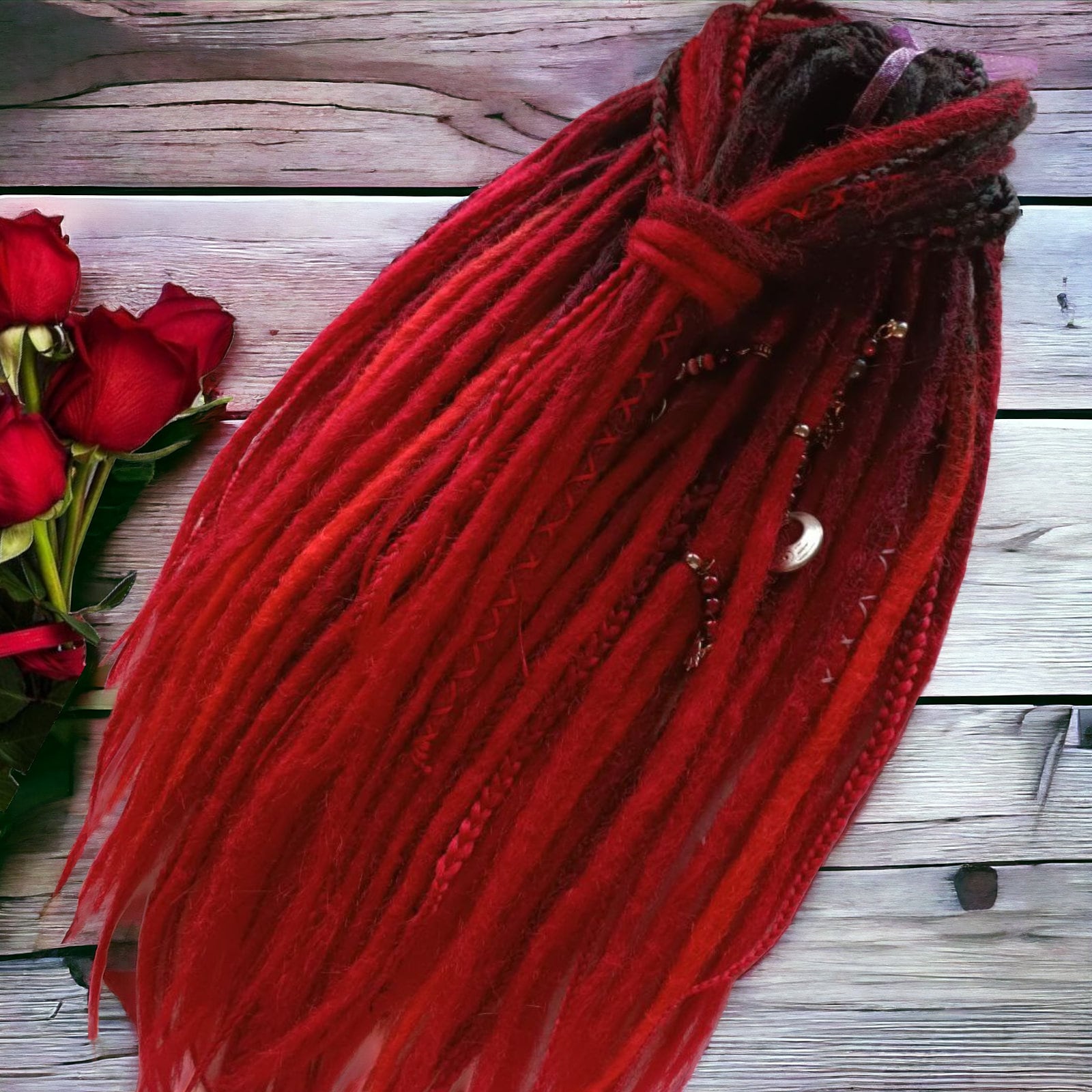 Vibrant Red to Black Ombre Crocheted Dreads and Braids Set