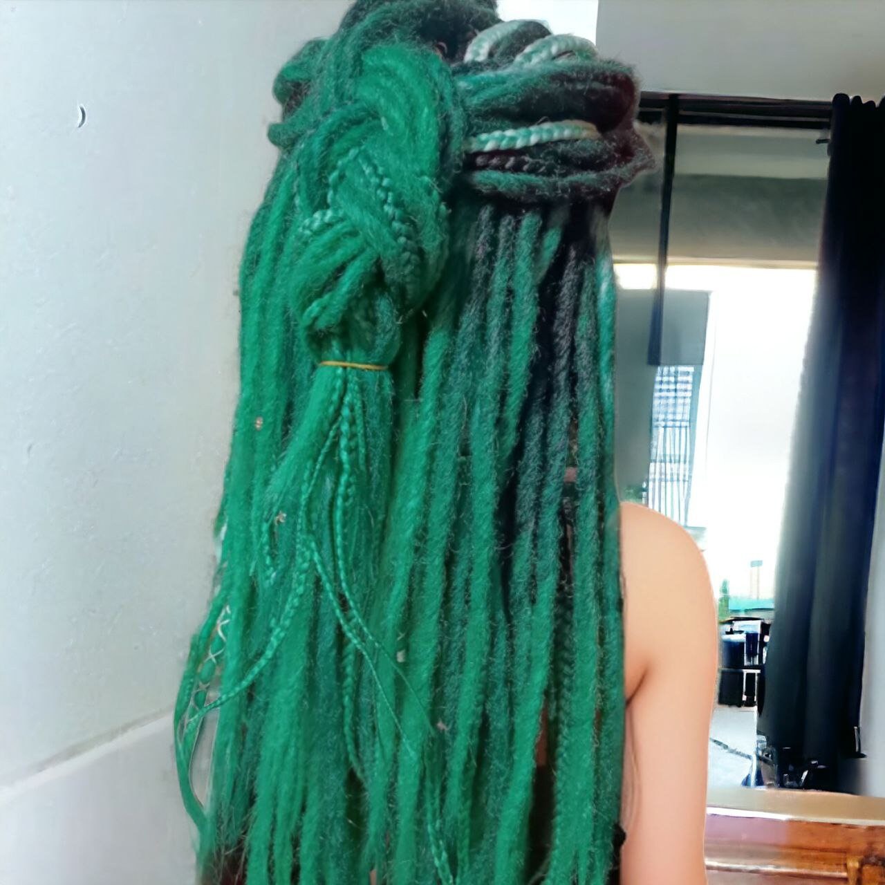 Handcrafted Black to Green Ombre Crocheted Dreads and Braids - MiraDreadlocks