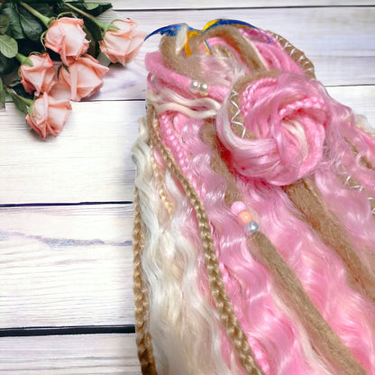 Pink White Hidden Base Visible Length Curly Hair Extensions