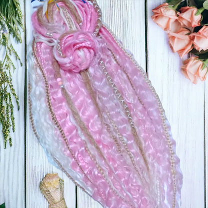 Pink White Hidden Base Visible Length Curly Hair Extensions