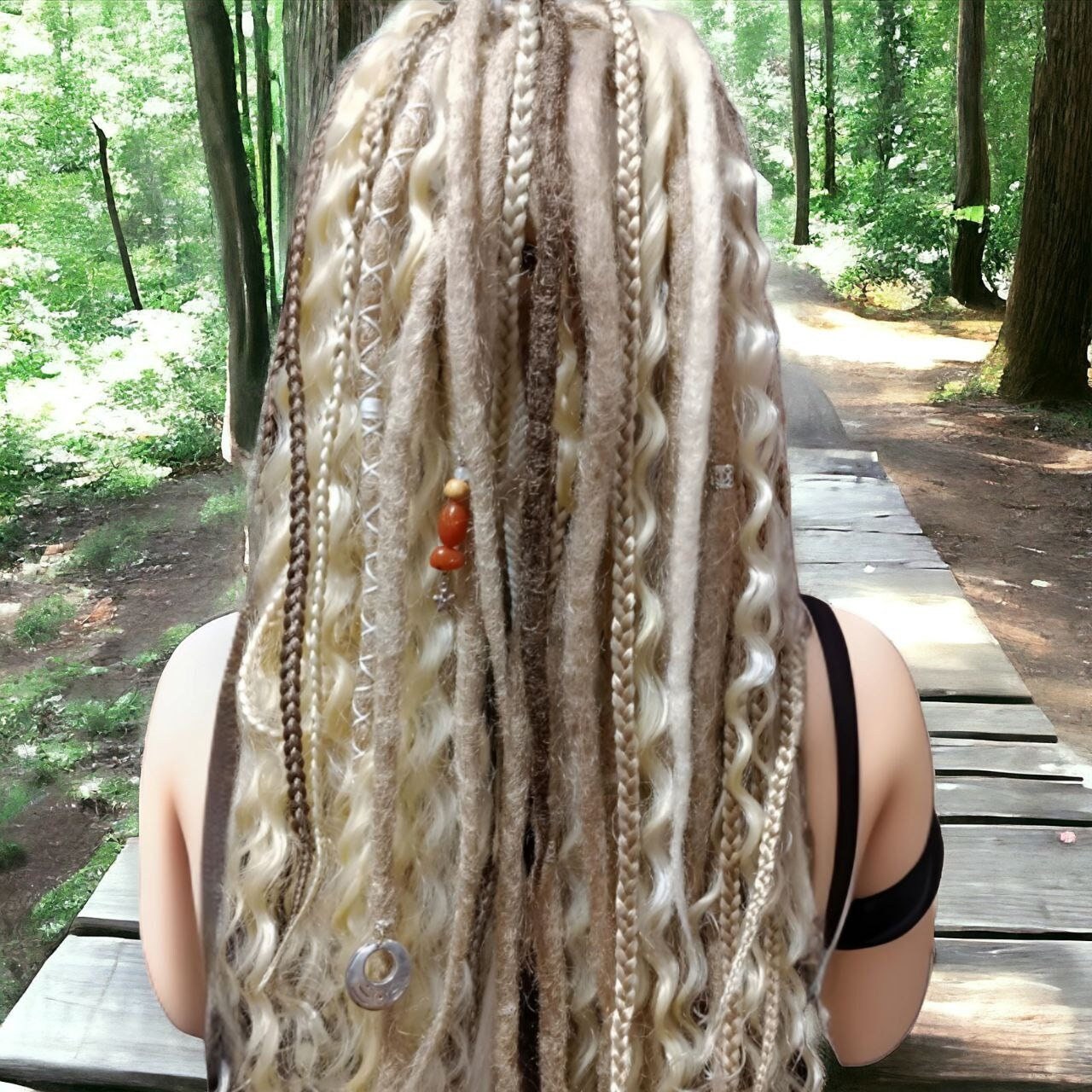 Boho Chic Dirty and Dark Blond Double Ended Synthetic Dreads - Versatile Dreadlock Extensions with loose curls