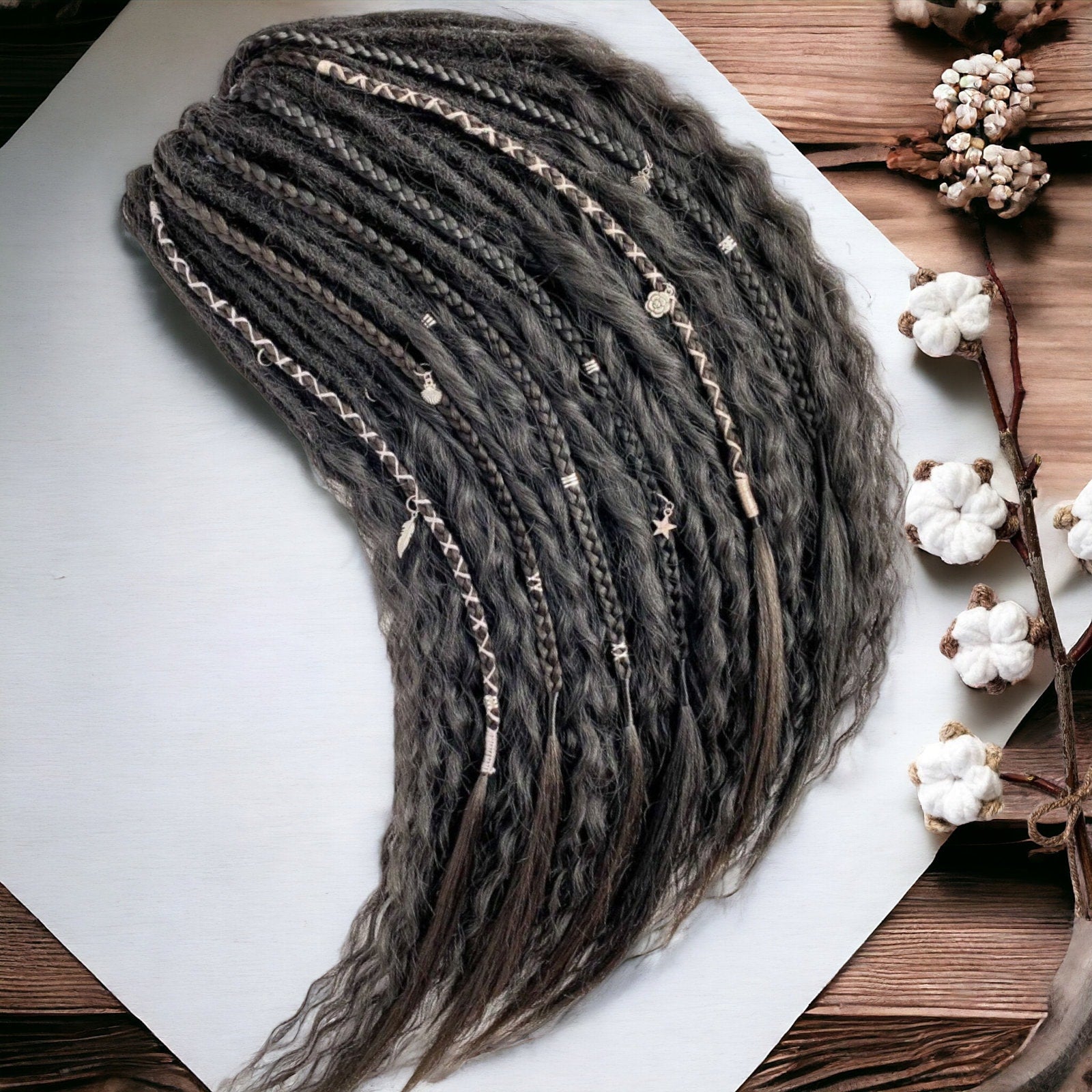 Handmade Very Dark Brown Curly Dreads - Boho Hair Accessories