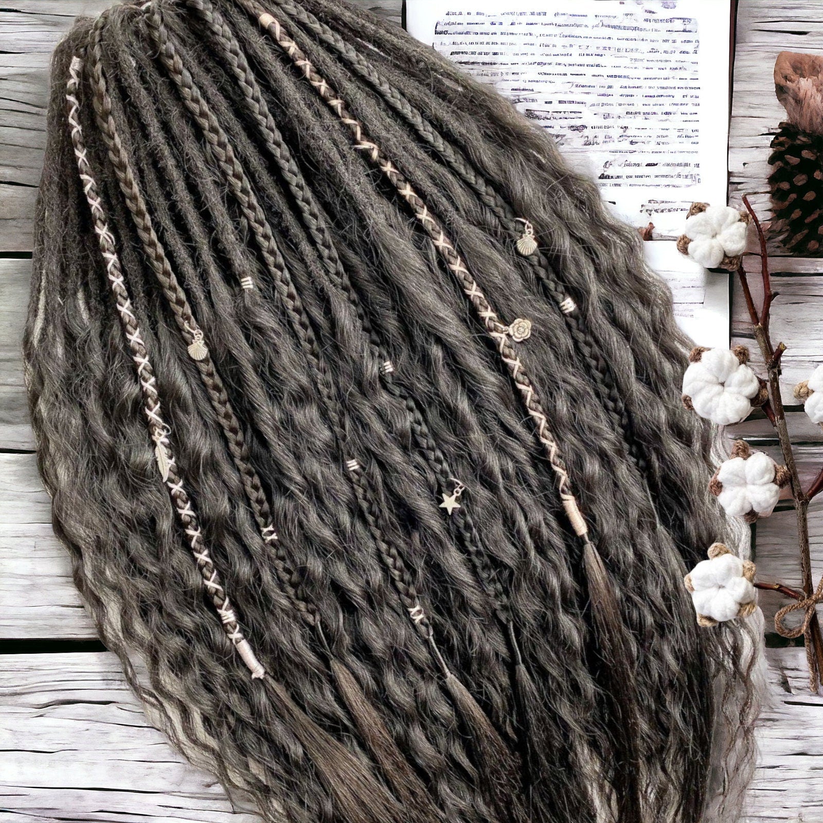 Handmade Very Dark Brown Curly Dreads - Boho Hair Accessories