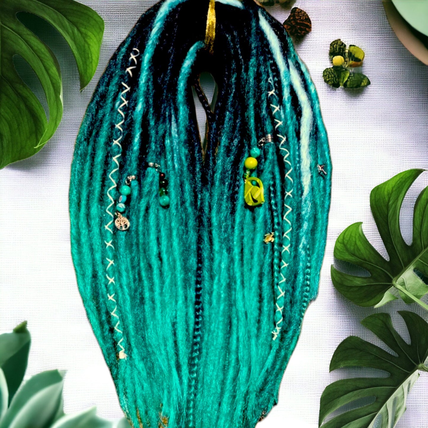 Handcrafted Black to Green Ombre Crocheted Dreads and Braids - MiraDreadlocks