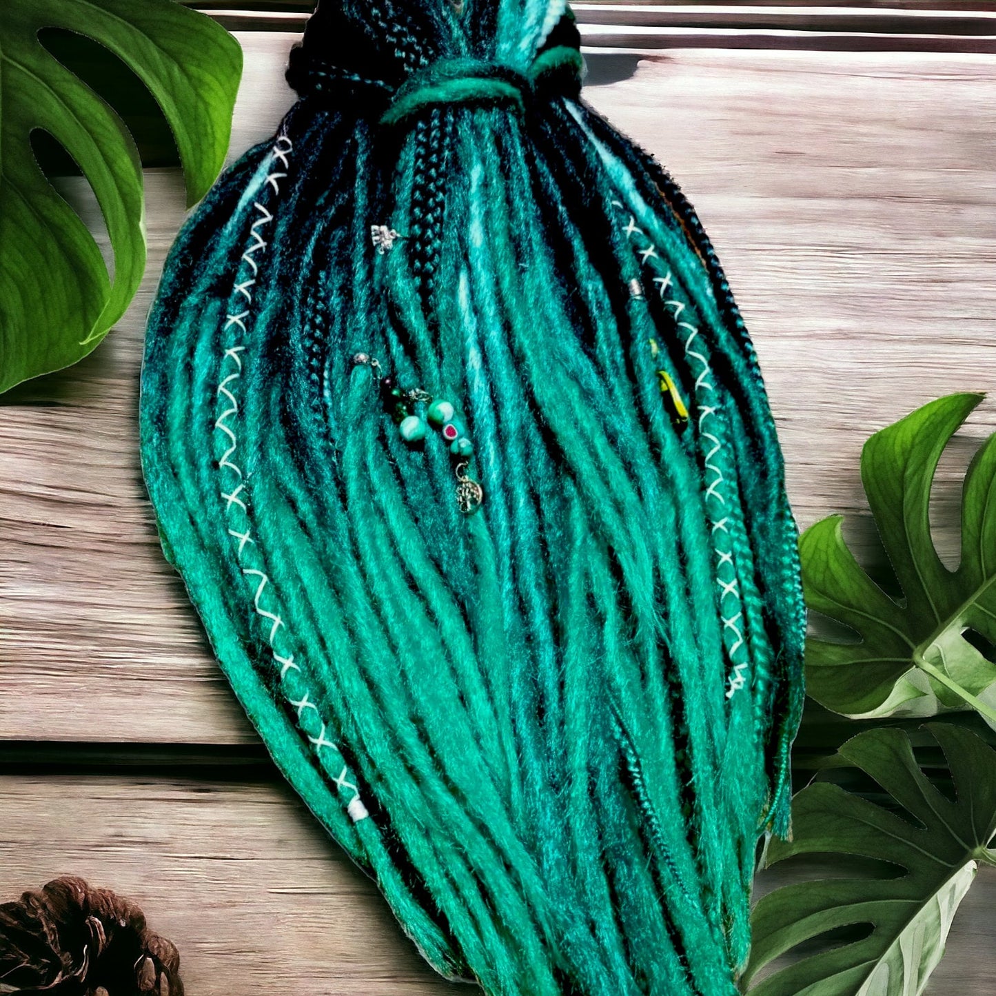 Handcrafted Black to Green Ombre Crocheted Dreads and Braids - MiraDreadlocks