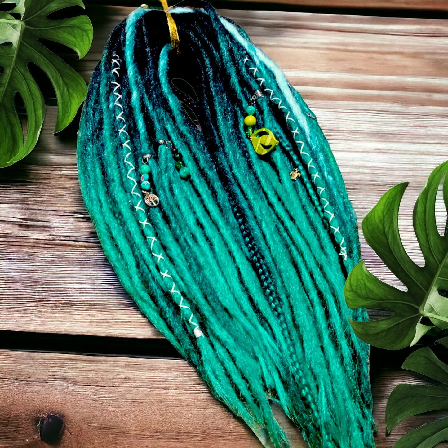 Handcrafted Black to Green Ombre Crocheted Dreads and Braids - MiraDreadlocks