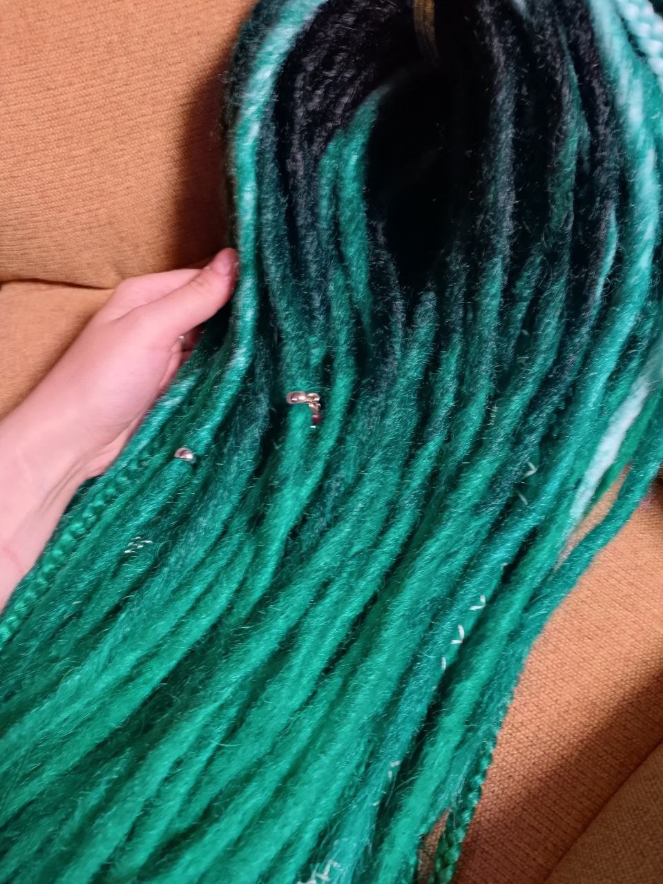 Handcrafted Black to Green Ombre Crocheted Dreads and Braids - MiraDreadlocks